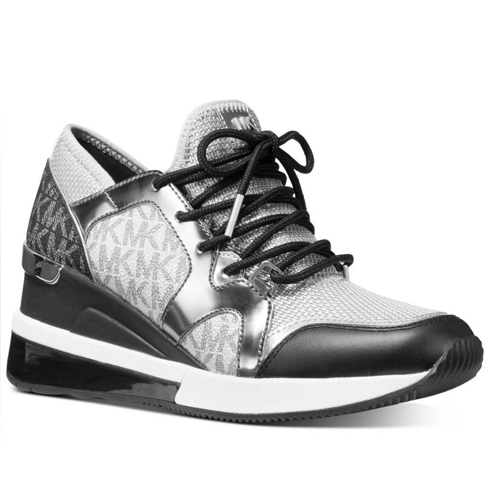 Michael Kors Silver and Black Liv Sneakers Sz 8